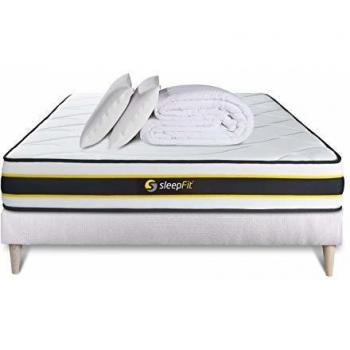 Ensemble de couchage Sleepfit comprenant un matelas Flexy 140x200, un sommier Blanc, une couette et deux oreillers