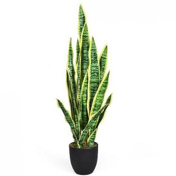 COSTWAY Pianta Artificiale da 90 cm, Sansevieria Finta con 20 Foglie e Vaso, Pianta Artificiale per Salotto, Camera da Letto e Balcone