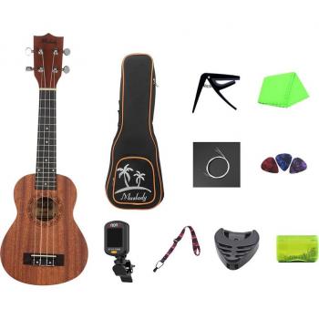 Muslady Ukulélé Soprano 21 en acajou avec kit complet