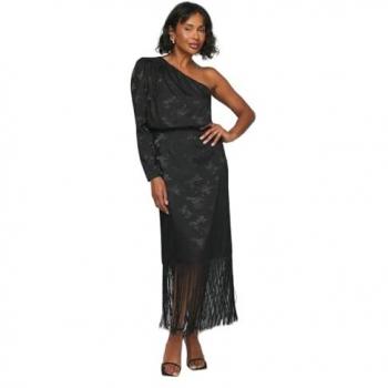 Jacquard Fringe Dress – Black, Size 10 (Women)