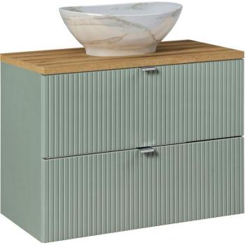 Meuble simple vasque 80cm 2 tiroirs Jade Vert et Bois