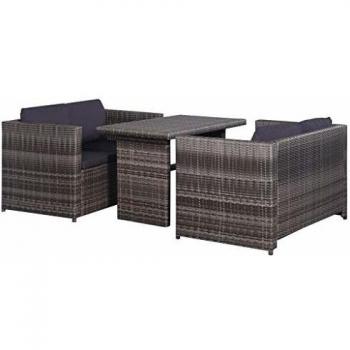 Set da Bistrot con Cuscini 3 pz in Polyrattan Grigio