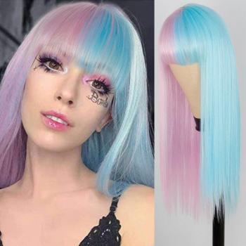 Peluca de cosplay morada y negra larga