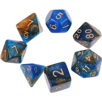Coffret de dés polyédriques en deux couleurs (D4, D6, D8, D10, D12, D20) – 7 pièces