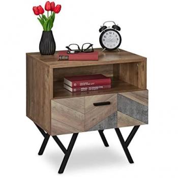 Tavolino Multifunzionale con Cassetto Stile Industrial 53 x 50 x 42 cm