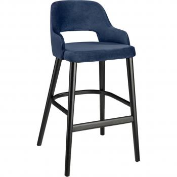Sgabello con schienale nero e seduta blu