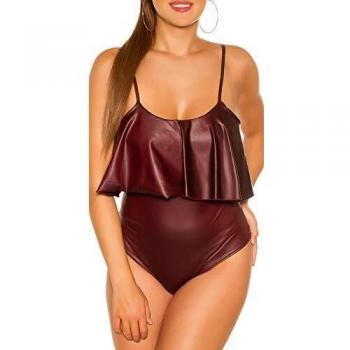 Dessous Wetlook Body mit Rüschen und Trägern, One Size