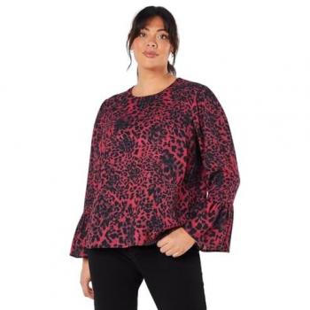 Curve Flute Sleeve Animal Print Top for Women