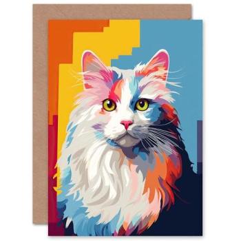 Sealed Ragdoll Cat Artwork Card – Orange, Blue, Purple Design