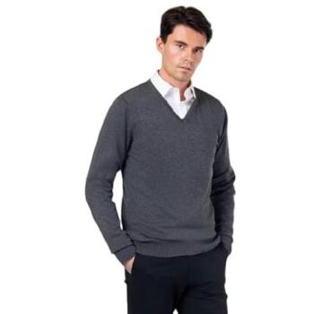 XPOSED Men’s Slim Fit Cotton V-Neck Top, Dark Grey, Small