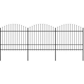Recinzione Giardino in Acciaio Nero con Punta a Lancia (1,5-1,75)x5,1m