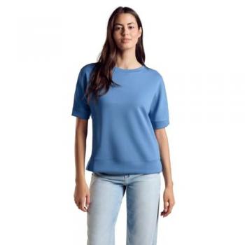 T-Shirt STREET ONE Gr. 36, blau (marina blau), Damen, Stoff, 46% Modal, 46% Polyester, 8% Elasthan, unifarben, Shirts, aus softem Materialmix