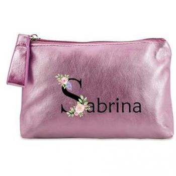 Porte-monnaie Taperso rose avec prénom et fleurs pastel
