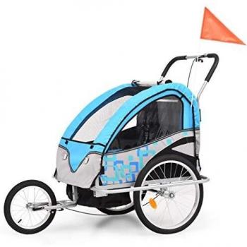 VidaXL 2-in-1 Bike Carrier and Stroller, Blue and Grey