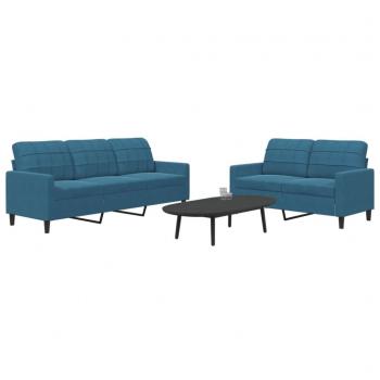 Divani 2 pz con Cuscini Blu Velluto