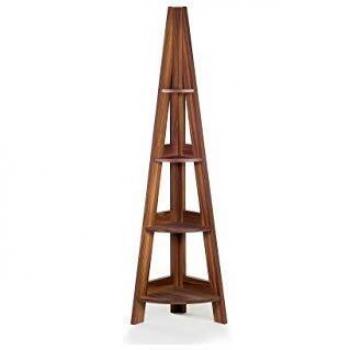 Compact 4-Level Dark Wood Mobile Ladder Shelf – Corner Edition