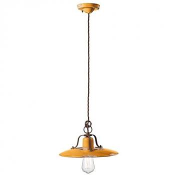 Lampadario Sospensione Country in Ceramica Vintage Giallo Diametro 30 cm Ferroluce C1442