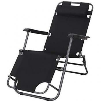 Outsunny Chaise Longue inclinable transat Bain de Soleil fauteuil relax jardin 2 en 1 Pliant têtière Amovible