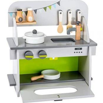 Cuisine d'enfant en bois compacte avec boutons rotatifs, casserole et poêle