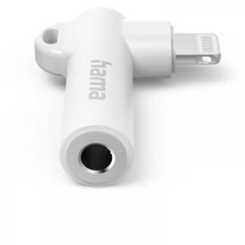 Hama Aux-Adapter Lightning – 3,5-mm-Klinke-Buchse, 90° Winkelstecker, Weiß