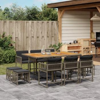Set Giardino Pranzo 11pz con Cuscini in Polyrattan Grigio