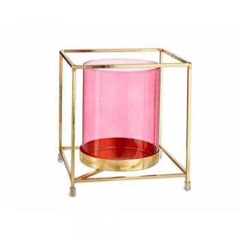 Candela Box Quadrato Oro Rosa 14x15,5x14 cm Metallo & Vetro
