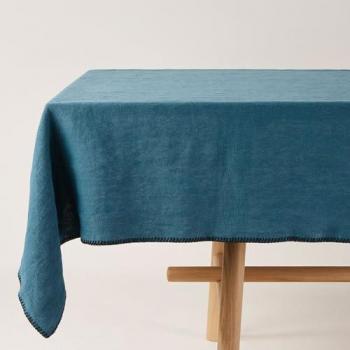 Madura Nappe Rectangulaire Lin Lavé Finition Point de Feston Bleu 140x250cm