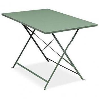 Table de Jardin Emilia – Rectangle Vert Grisé, 110×70 cm, Métal