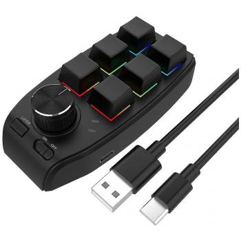 Clavier Rgb Mini Gaming, 6 Touches Programmées, 1 Bouton de Nœud – Noir