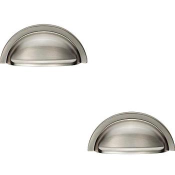 Two‑Piece Cabinet Cup Pull Handles – 91×45 mm, 76 mm Fixing Centres, Satin Nickel Finish