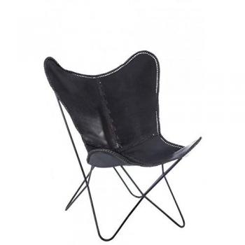 Fauteuil Design Papillon Noir en Cuir 92cm