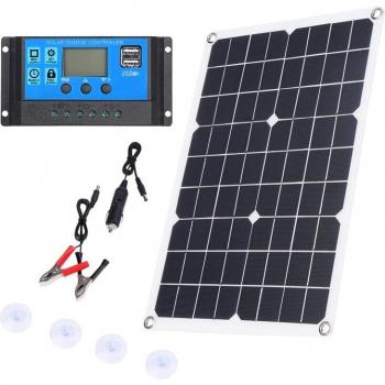 Kit de Energía Solar 100W 12V con Controlador 50A y Doble USB para Caravanas