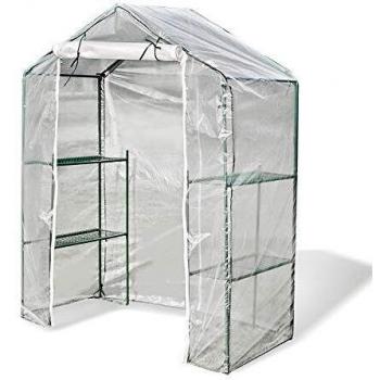 Serres Serre À 3 Niveaux, Grand Walk-in en Plastique Transparent À Effet De Serre en Polycarbonate, Serre Chaude Verte avec Portes À Enroulement pour La Terrasse du Jardin