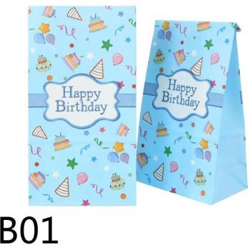 Bolsa de papel Kraft para fiestas, galletas y dulces, color azul y rosa, 24cm, 10 piezas