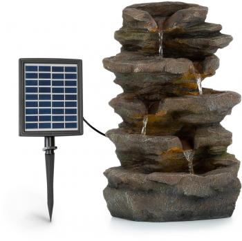 Fontaine de jardin Stonehenge de Blumfeldt – Cascade lumineuse LED – Batterie Lithium‑Ion 5 h, finition marron