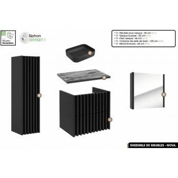 Mueble columna Nova con espejo, lavabo y sifón gratuito – Conjunto baño completo