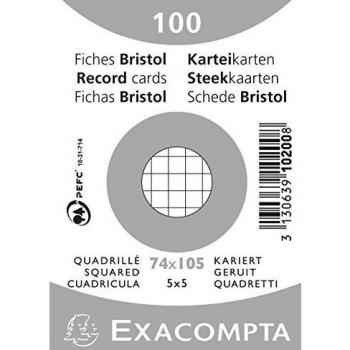 Fiches bristol A7 100 pièces quadrillées blanc EXACOMPTA
