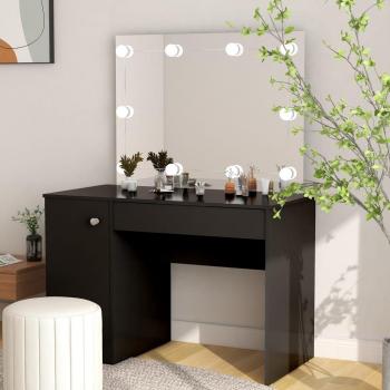 Schminktisch mit LED-Beleuchtung und Spiegel 110x55x145 cm MDF Schwarz