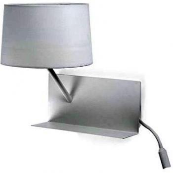 Funktionale Wandlampe Handy aus Stahl mit Textilschirm und USB-Anschluss, Lesearm rechts ausgerichtet