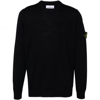 Stone Island, Round-neck Knitwear, male, Blue, Size: S Blue Ribbed Crewneck Wool Sweater