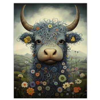 XL Blue Highland Cow Panorama