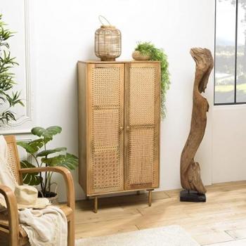 Mueble Alto MACABANE de Madera de Mango y Ratán Natural