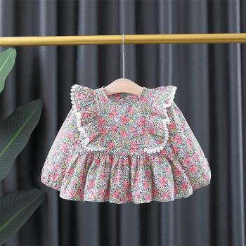 Girls Floral Print Ruffled Blouse Dress
