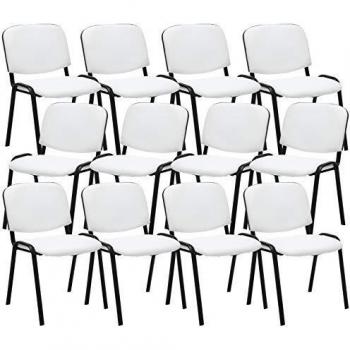 Set di 12 Sedie Visitatore Ken Imbottite in Similpelle Bianca