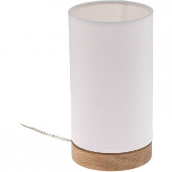 White Canvas Table Lamp with Oak Stand