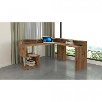 Scrittoio angolare 180×60 cm rovere con ripiani portaoggetti