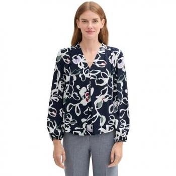 TOM TAILOR Damenbluse mit Blütenmuster – Lenzing™ ECOVERO®, Blau, 44 EU