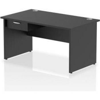 Impulse 1400×800mm Office Table – Black Top, End Leg, 1‑drawer