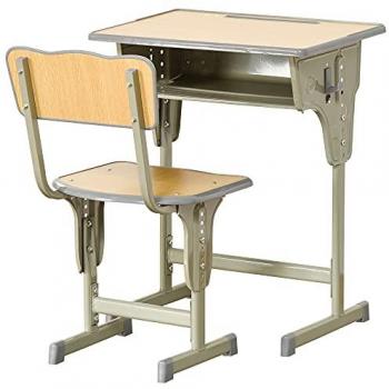 Homcom Bureau enfant Vintage style pupitre d'écolier kaki aspect bois clair Vert 60x76x40cm