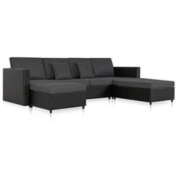 Divano Letto a 4 Posti in Similpelle Nero